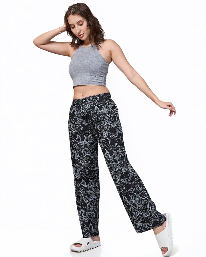bewakoof Women's Black All Over Printed Wide Leg Pyjamas - Image 4